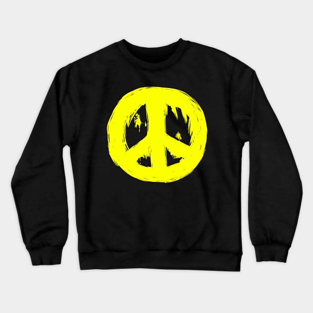 Ragged Brushed Peace Sign Yellow Crewneck Sweatshirt by jitterteez